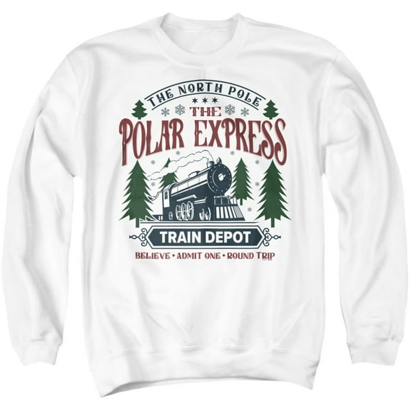 The Polar Express Train Depot Unisex Adult Crewneck Sweatshirt, White, Medium