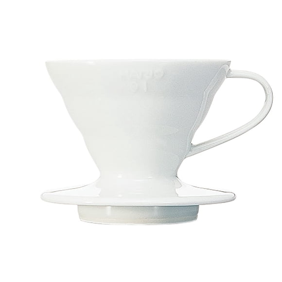 Hario V60 Cafetera de cerámica con gotero para verter sobre cono, tamaño 01, color blanco