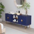 thumbnail image 4 of HLR 63''Modern TV Stand for 65/70/75 inch TV, Entertainment Center with Storage Cabinet, Mid Century Blue TV Stand,Embossed Pattern TV Console, TV Media Console for Living Room, Bedroom, 4 of 6