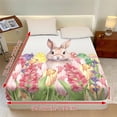 thumbnail image 3 of Jiueut Rabbit Mushroom Tulip Print 3 Pieces King Size Fitted Sheet Set, Easy to Wash Bedroom Sheet Set 2 PCS Wirnkle Free Pillowcase Soft Fitted Sheet with 9.8" Deep Pocket, Easter's Day Decor, 3 of 7
