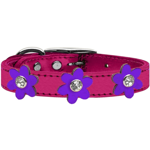 Mirage Pet Products Leather Floral Dog Collar, Pink, L