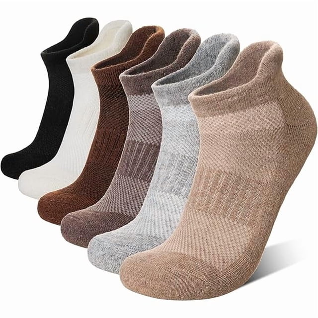 Chenchen Merino Wool Ankle Running Socks Men Women Hiking Thick Half Cushioned Support No Show Socks 6 Pairs