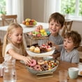 thumbnail image 3 of LUOLUO 3 Tier Ceramic Fruit Bowl With Metal Stand, Ceramic Fruit Display Shelf for Kitchen & Gathering,Ceramic Bowls for Food,Vegetable,Cake,Cookies(Silver), 3 of 14
