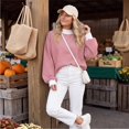 thumbnail image 6 of Women's Striped Sweatshirt Long Sleeve Crewneck Casual Oversized Pullover Relaxed Fit Fall Top, 6 of 8