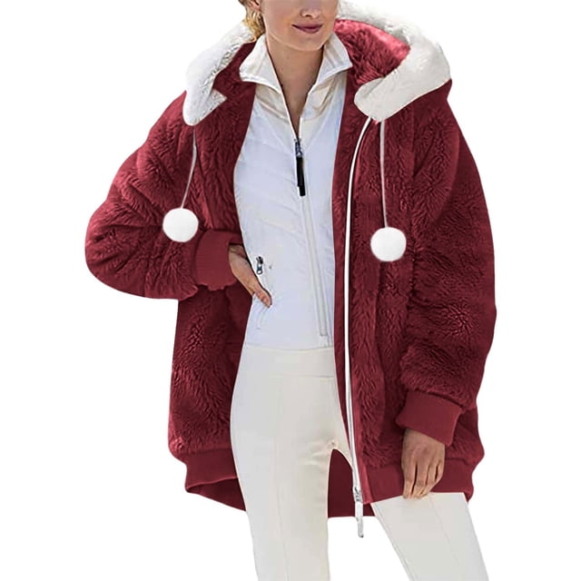 Veste Réversible Grande Taille Femme Chaude à Capuche Zippée Manteau Coréen Mode Confortable Couleur Unie