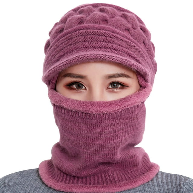 Sonducket 2020 nuevo calentador de cuello femenino Otoño Invierno gorros sombreros máscara mujer invierno sombrero tejido sombreros bufanda conjunto Sombreros Cuero Rosa