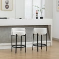 thumbnail image 2 of Guyou 26" Modern Bar Stool Set of 2, PU Round Kitchen Stool with Metal Legs, Upholstered Counter Height Stools for Kitchen Islands Dining Room Bar, White, 2 of 7