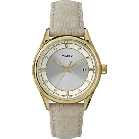 Timex Women's Classic T2P556 Beige Leather Quartz Watch