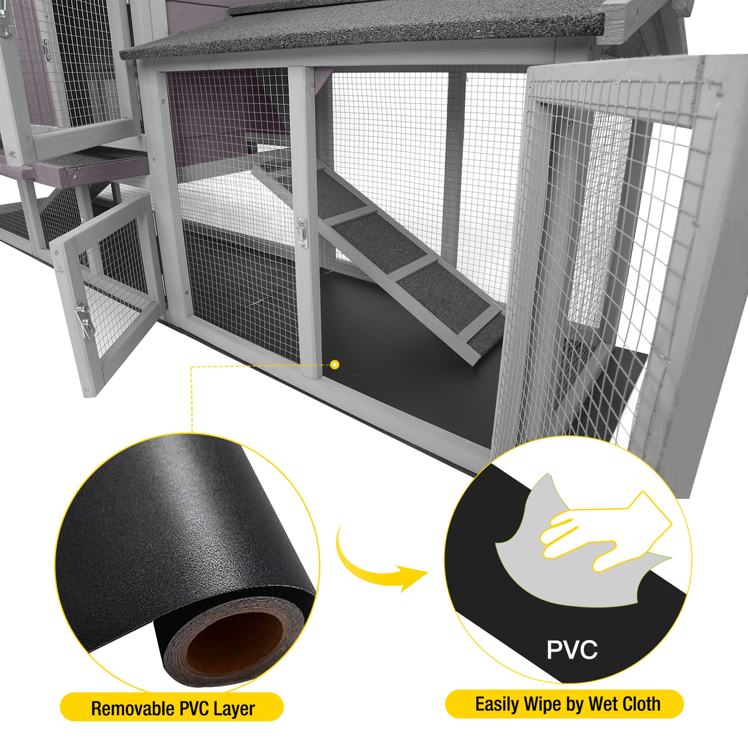 Aivituvin Chicken Coop Outdoor with PVC Bottom Layer Indoor Rabbit Hutch Wooden Bunny Cage Large Rabbit House with Run