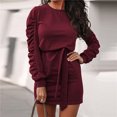 thumbnail image 4 of Aoochasliy Fall Dresses for Women Clearance Fall Fashion Autumn Solid Belt Long Sleeve Translucent O-Neck Mini Derss, 4 of 7