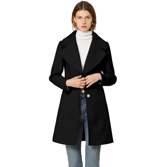 Abrigo De Botones Con Cuello Chal Con Muescas Para Mujer Abrigo De Invierno Largo De Un Solo Pecho Con Bolsillos Negro L