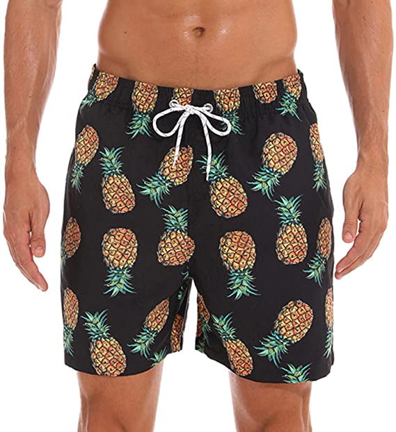 Mens Pineapple Pattern Summer Holiday Swim Trunks Beach Shorts Cargo Shorts