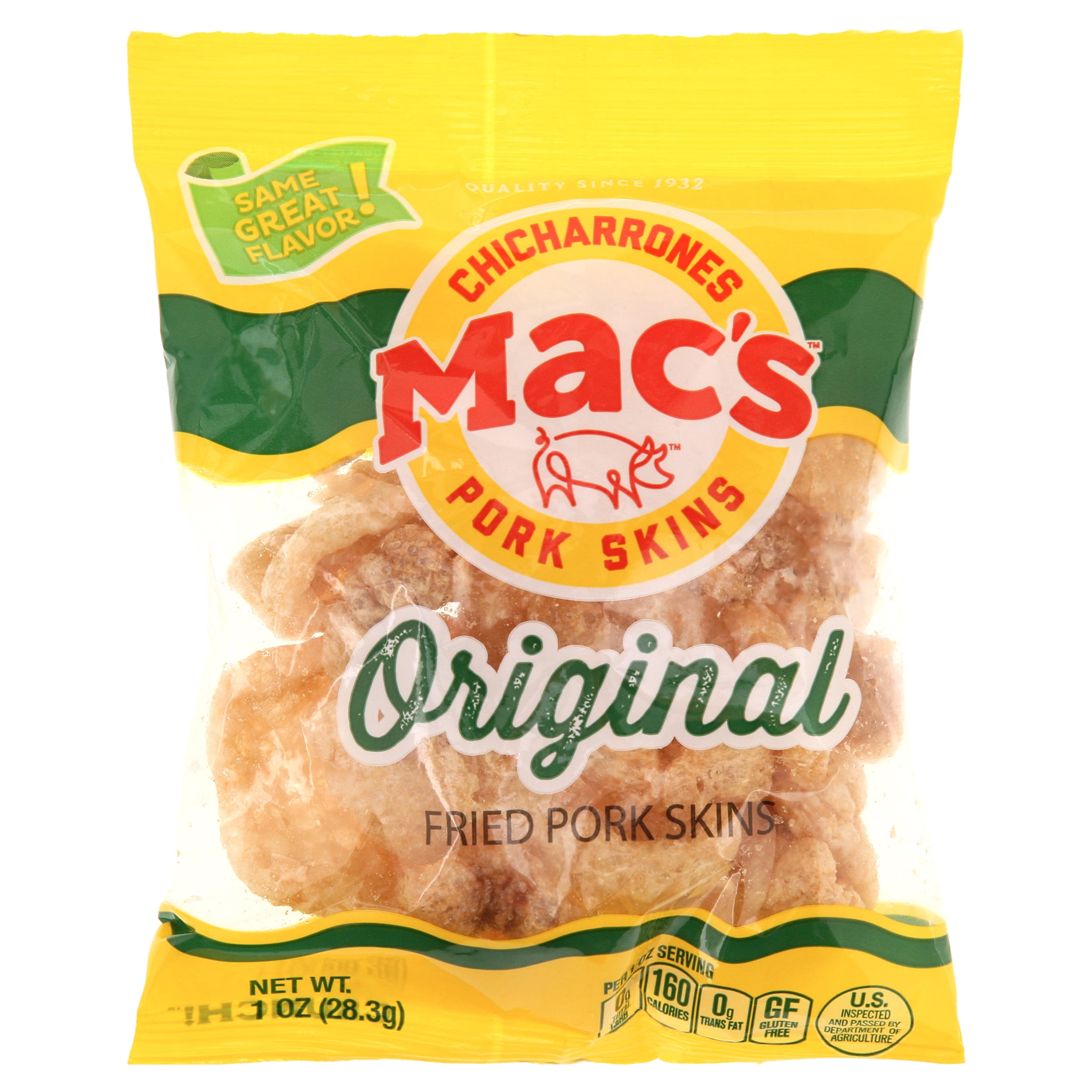 Mac's Chicharrones Variety Pack Crispy Fried Pork Skins, 1 oz , 10 Ct, Original, BBQ, Salt & Pepper
