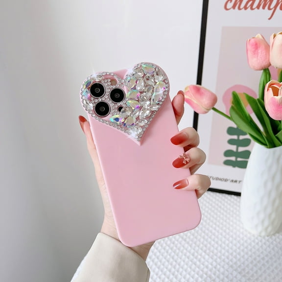 Dteck for iPhone 12 6.1 inch Bling Slim Case,Luxury Stylish Sparkle Shiny Diamond Love Heart Shockproof for Girls and Women Soft Cover.For iPhone 12,Pink