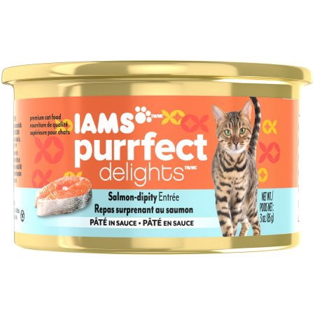 (24 Pack) Iams Purrfect Delights Pate In Sauce Salmon-Dipity Entree Canned Cat Food, 3 Oz