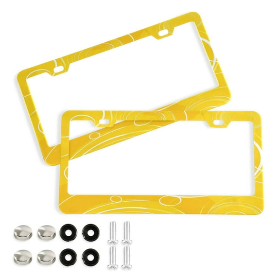2 Pack Aluminum Alloy License Plate Frame Universal Car License Plate Cover with 2 Holes with Free Screws Yellow Circles and Lines