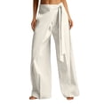 thumbnail image 3 of KLHDSF Pants For Women Solid Casual Drapey Sash Tie Wide Leg Trousers Work Office White L, 3 of 8