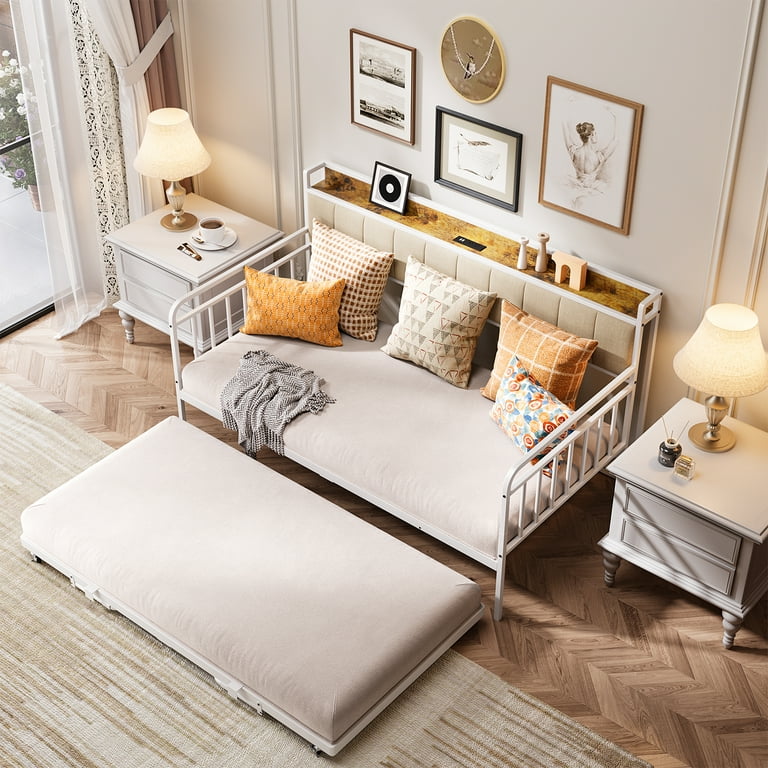 Lofka Daybed with Charging Station, Height Adjustable Twin Daybed
