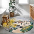thumbnail image 5 of Country Road Round Rug 4ft Washable Circle Entryway Rugs Non Slip Abstract Art Oil Painting Pastoral Villas Area Rug Indoor Floor Carpet for Bedroom Kitchen Living Room Office Dining Room Nursery, 5 of 9