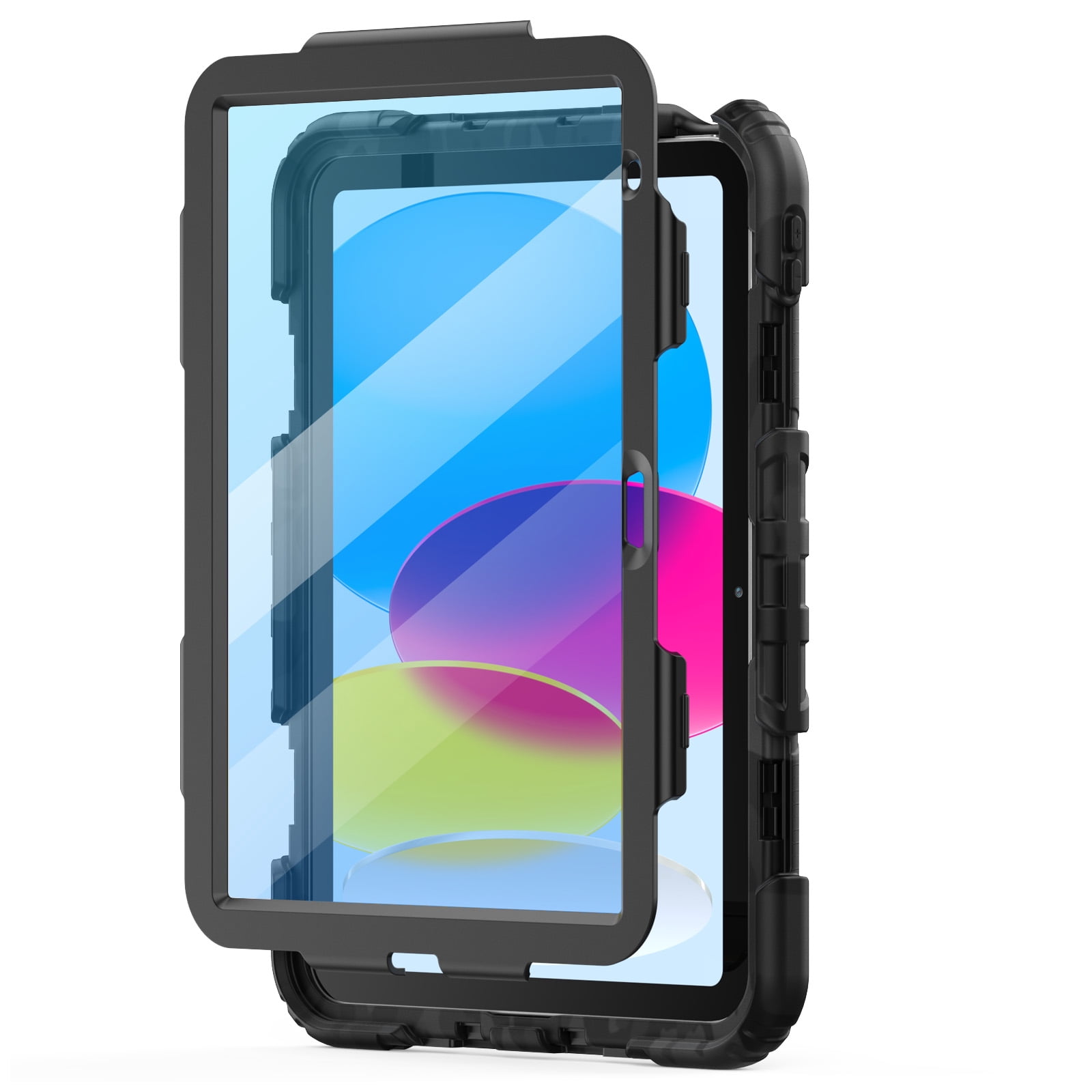 ELEHOLD Rugged Case for iPad 11th(A16) 2025/10th 2022, 360° Rotating Kickstand Hand Shoulder Strap Pencil Holder Built-in Screen Protector Full-Body Shockproof Protective Cover,Black