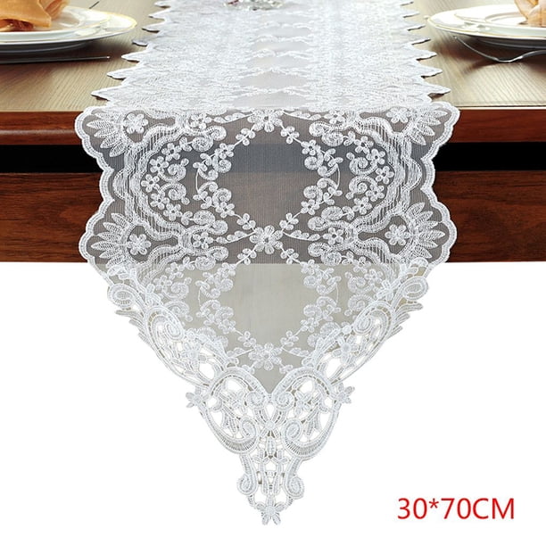 Cateissary GeweYeeli, corredor de de escritorio, mantel de armario de TV para decoración de bodas y fiestas de café blanco calado de encaje Decoración del hogar Blanco 30x70cm Cateissary JJ24716-03