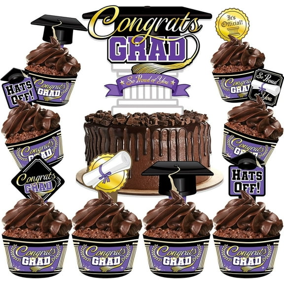 Purple Graduation Cake Topper & Purple Graduation Cupcake Toppers Kit