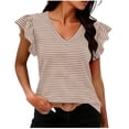 thumbnail image 3 of Craaazy Women's Plus Size Friendly Striped V-Neck Ruffle Short Sleeve Top for Daily Wear, 3 of 6