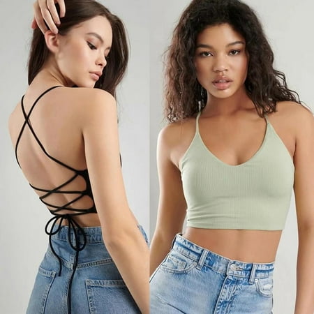 

Stibadium Crop Tops for Women Sexy Backless Black Crop Top