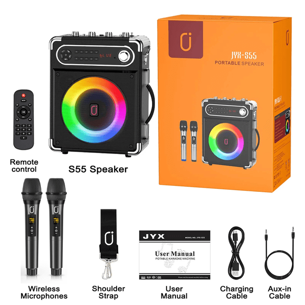 JYX Karaoke Machine, Bluetooth Speaker with 2 Microphones, Speaker