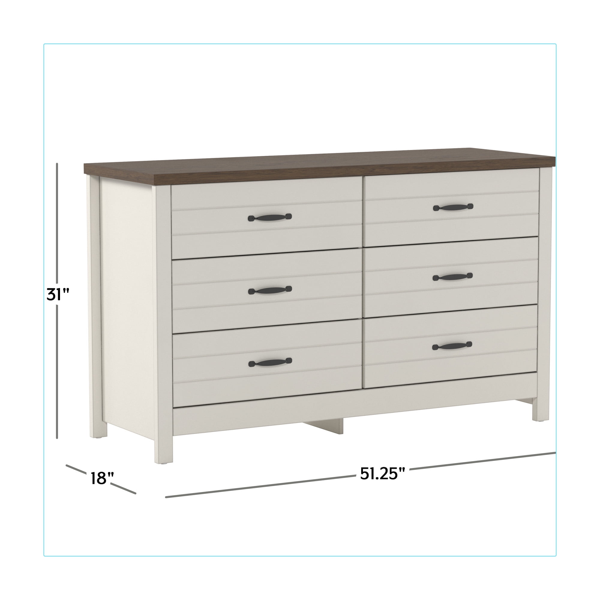 Lancaster Wood 6 Drawer Dresser, Ivory, by Hillsdale Living Essentials