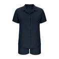 thumbnail image 4 of DDAPJ pyju 2 Piece Lounge Outfits for Women Short Sleeve Button Down Shirt and Shorts Casual Tracksuit Set with Pockets Ofertas Prime Dark Blue L, 4 of 7