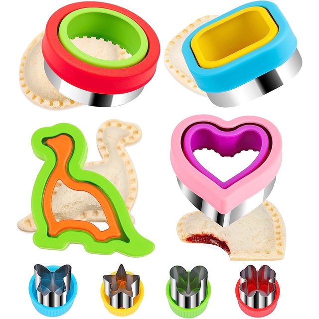 CHUANK Sandwich Cutter and Sealer for Kids Uncrustables Maker 8PCS Heart Circle Square Dinosaur Shape Cookie Cutters Bread Decruster Pancake Maker DIY Sandwich Cutter for Kids Boys Girls