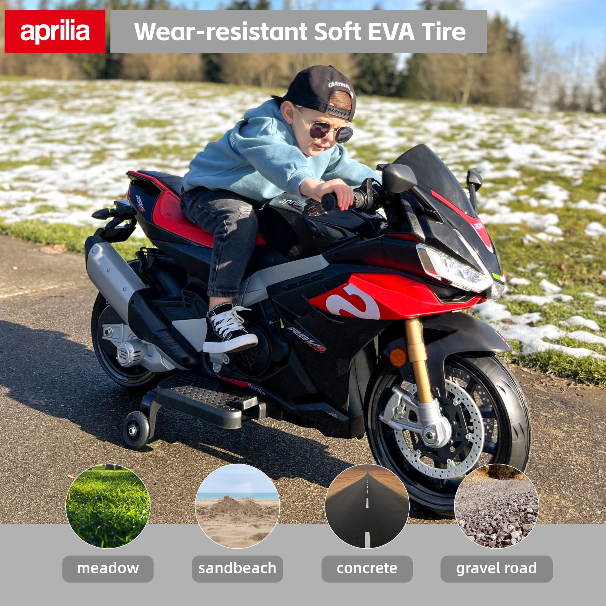 TCARAIWEN 24V Kids Motorcycle Electric Motorbike Aprilia Licensed Ride on Toy,Battery Powered for Kids 3-11 Years Old,Black