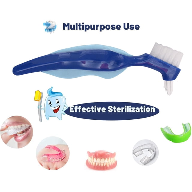 Hard Toothbrush Toothbrush Cleaning Brush Multi Layer And Portable Denture Double Brush,Blue Manual Toothbrush
