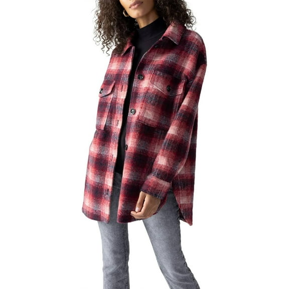 Sanctuary Women's Red Wool Blend Plaid Town Jacket