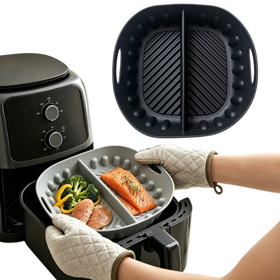 Reusable Divided Air Fryer Silicone Liner, 2-in-1 Dual Compartment & Non-Stick Easy-Rinse for Air Fryer, Baking