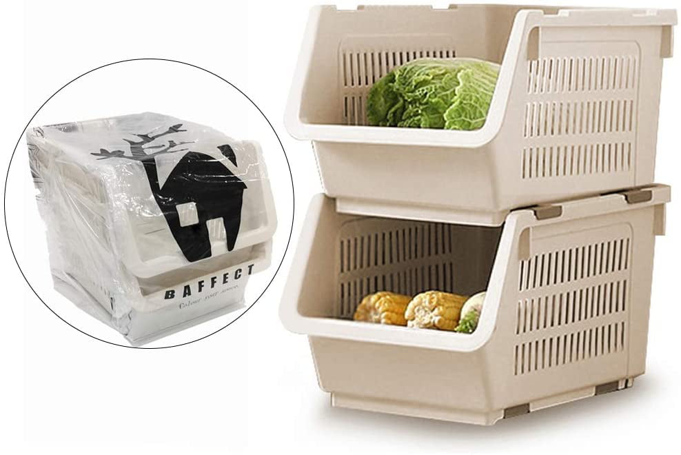 Stackable Plastic Vegetable Storage Basket Stacker Rack Kitchen Fruit Stacking