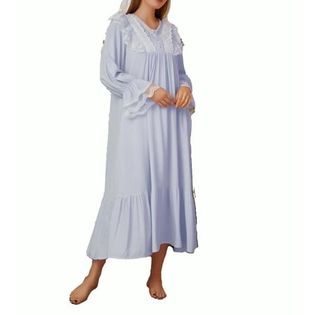 

Royal Contrast Lace Nightgowns V neck Sleepwear Baby Blue Women s Nightgowns