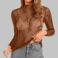 thumbnail image 2 of Penkiiy Mujer malla superior cuello de manga larga Slim Fit ver a través de blusas de camisa tops, 2 of 5