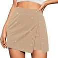 thumbnail image 4 of UYISJ Skorts for Women High Waisted Skirt with Shorts Side Slit Pull On Stretchy Mini Skirts Casual Shiny Velvet Going out Shorts Khaki M, 4 of 8