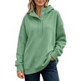 thumbnail image 2 of SYwaren Women's Half Button Hoodie Oversized Pullover Casual Long Sleeve Fall Sweatshirt Solid Color Tops, 2 of 9