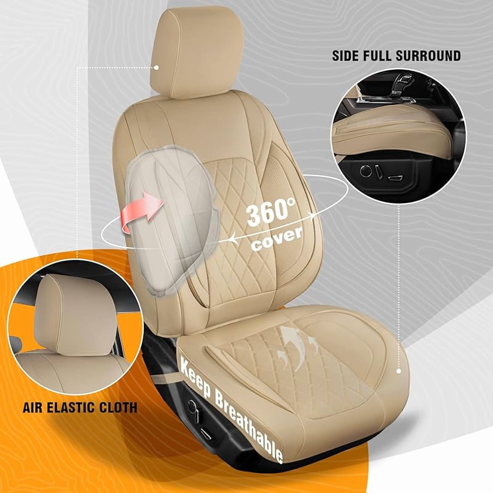 Seat Covers for 2009-2025 Ford F150 SuperCrew & 2017-2025 F250/F350/F450 Super Duty Crew Cab Pickup XL XLT Lariat King Ranch | Custom-Fit Front Seat Covers(Beige)