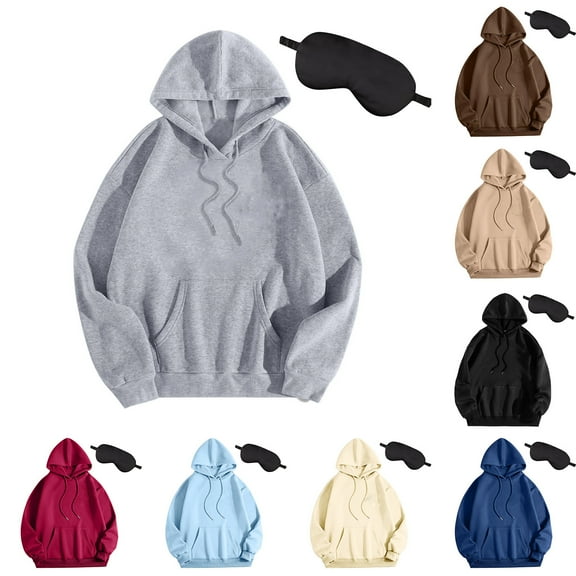 Maplenight Womens Hooded Sweatshirt Casual Drawstring Hoodies with Eye Mask Relaxed Fit Long Sleeve Pullover Sweatshirts