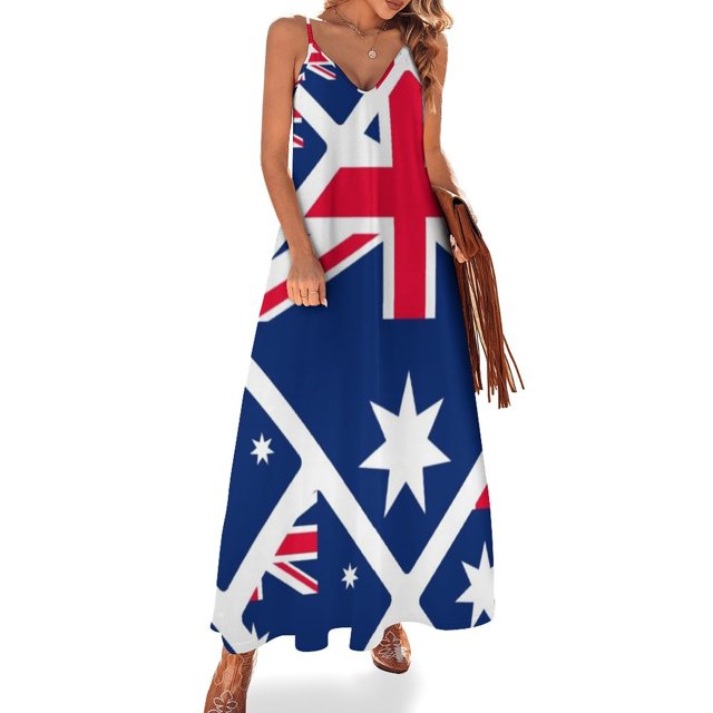 Vestido sin mangas con bandera australiana, elegante y chic, vestido de noche, vestido de cumpleaños para mujer, lujo