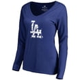 thumbnail image 2 of Women's Royal Los Angeles Dodgers Splatter Logo Long Sleeve V-Neck T-Shirt, 2 of 3