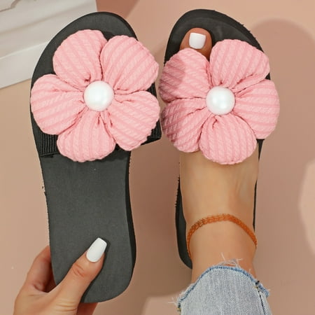 

XIAQUJ Ladies Shoes Wedge Slippers Fashion Beads Comfortable Soft Oversized Flowers Beach Sandals and Slippers Sandals for Women Pink 9(42)