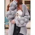 thumbnail image 4 of Women'S Chunky Knit Open Front Sweater Long Sleeve Pom Pom Loose Short Cardigan Outerwear Coats Gray XXL, 4 of 7