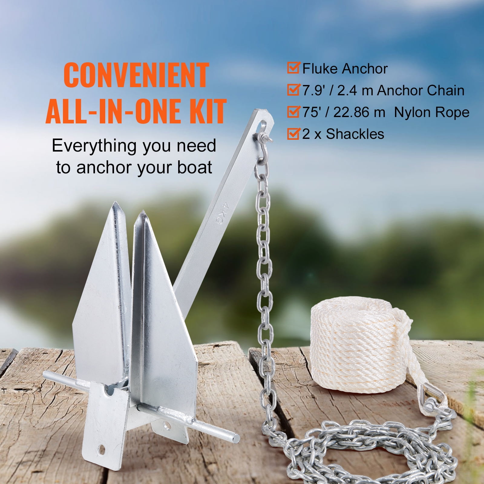 SKYSHALO 8.5 lbs Fluke Anchor - Galvanized Steel, 7.9 Chain