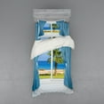 thumbnail image 2 of Ambesonne Colorful Bedding Set 4 Pcs, Shore Palm Tree Island, Queen, Blue Green, 2 of 3