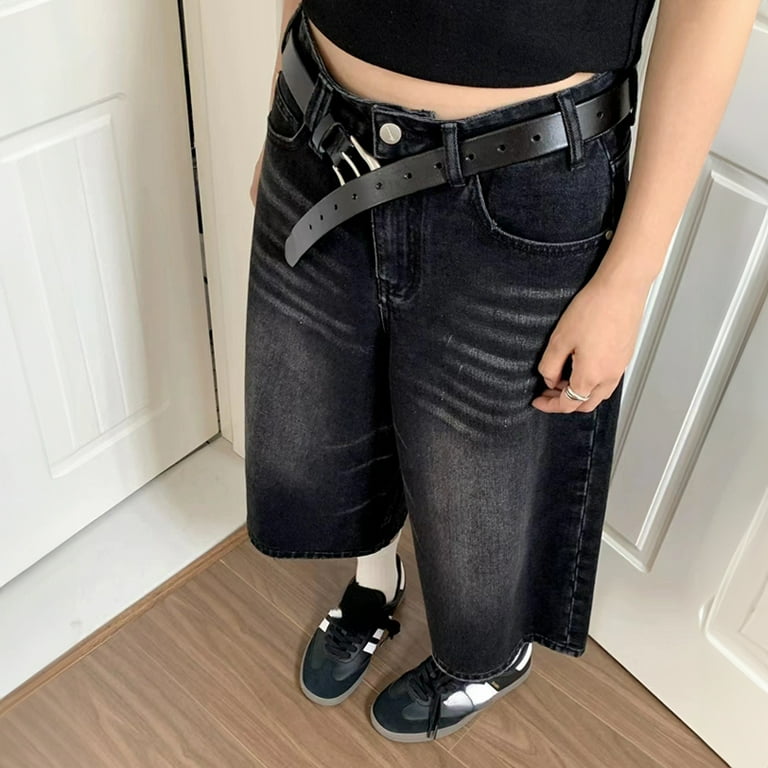 Black Y2k Style Baggy Denim Shorts Women Wide Leg Short